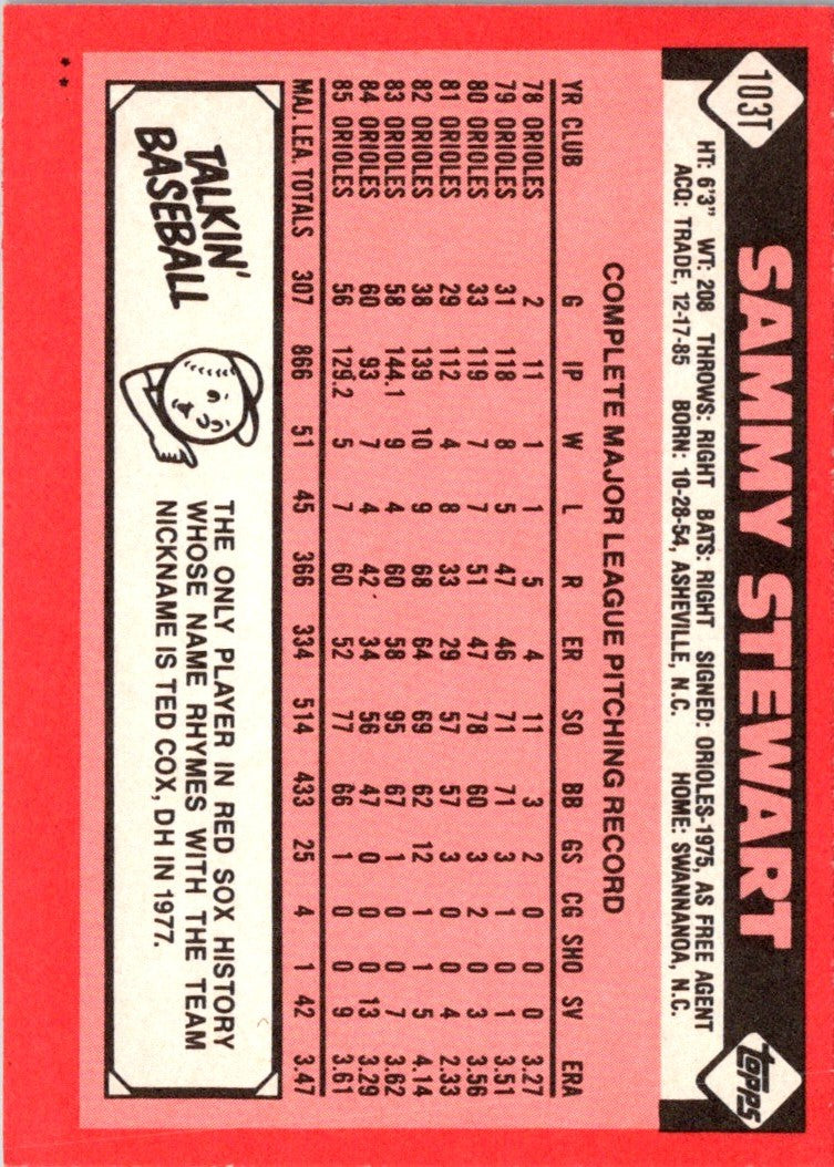 1986 Topps Traded Sammy Stewart