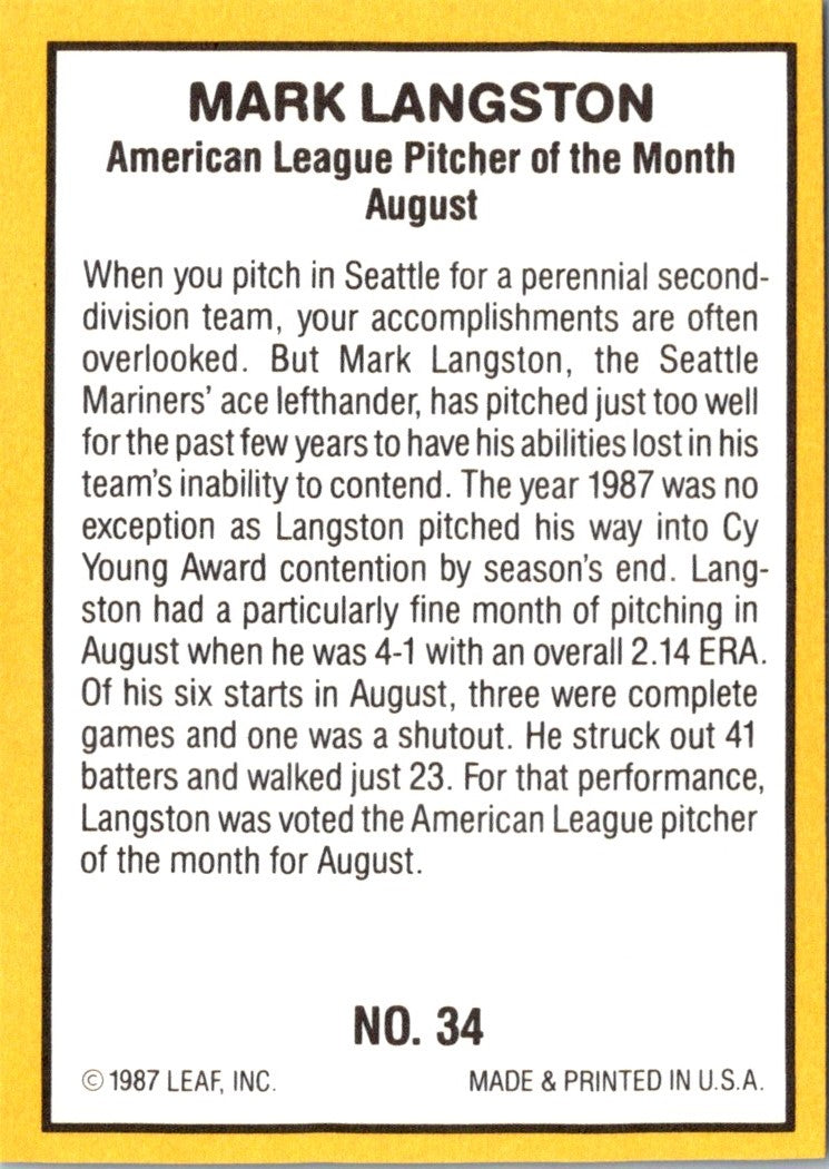 1987 Donruss Highlights Mark Langston