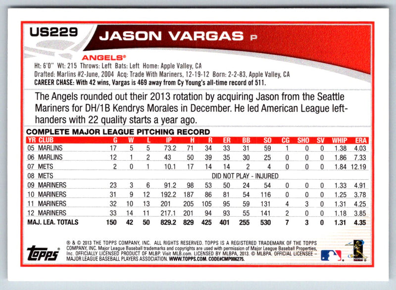 2013 Topps Update Jason Vargas