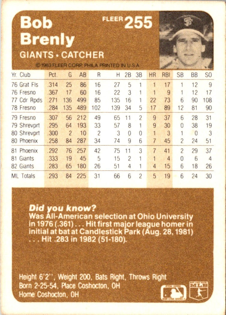 1983 Fleer Bob Brenly