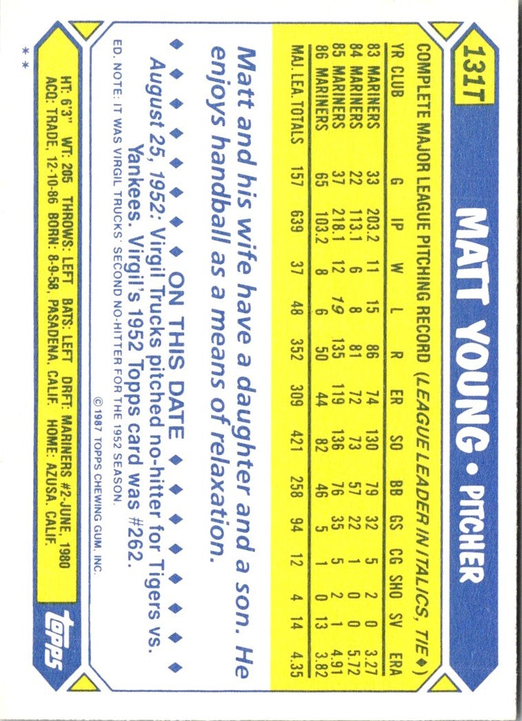 1987 Topps Traded Matt Young