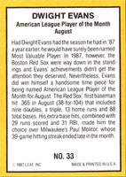 1987 Donruss Highlights Dwight Evans #33