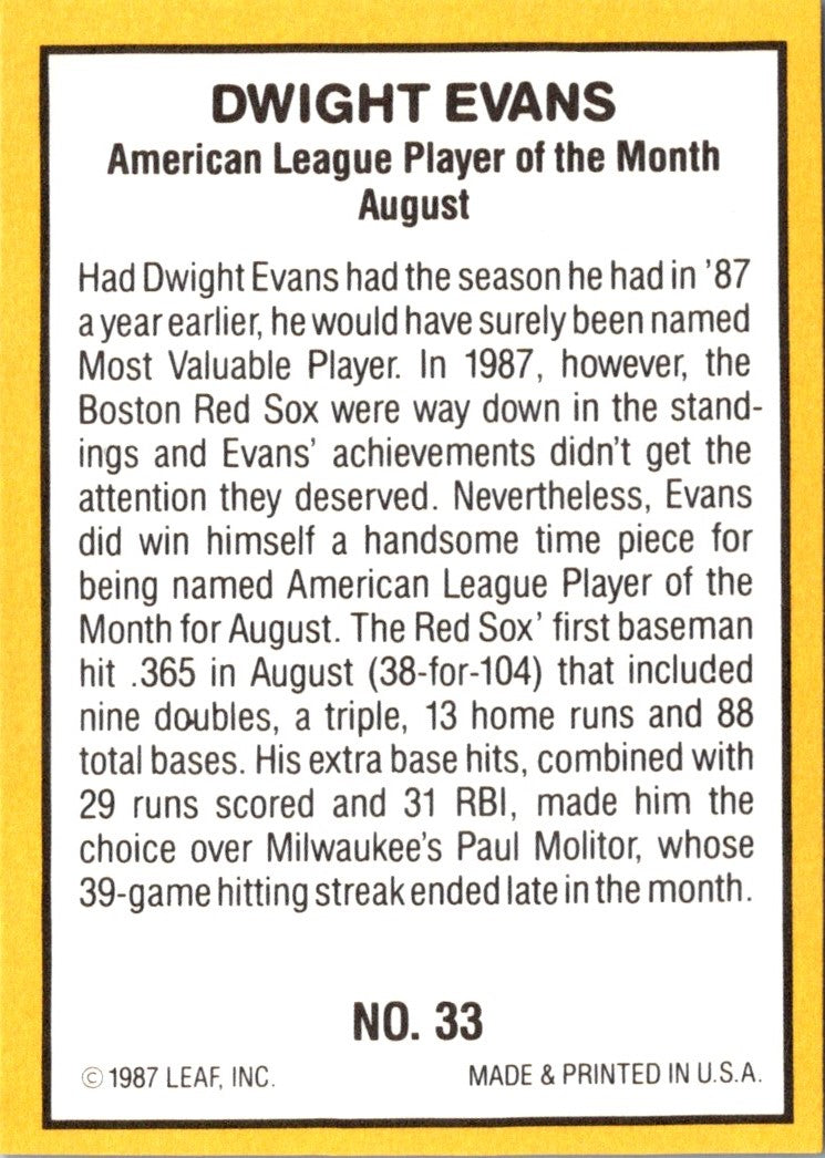 1987 Donruss Highlights Dwight Evans