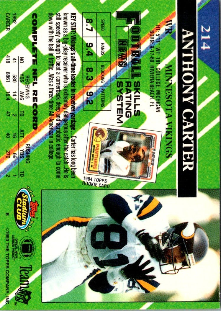 1993 Stadium Club Super Teams Bowl Anthony Carter