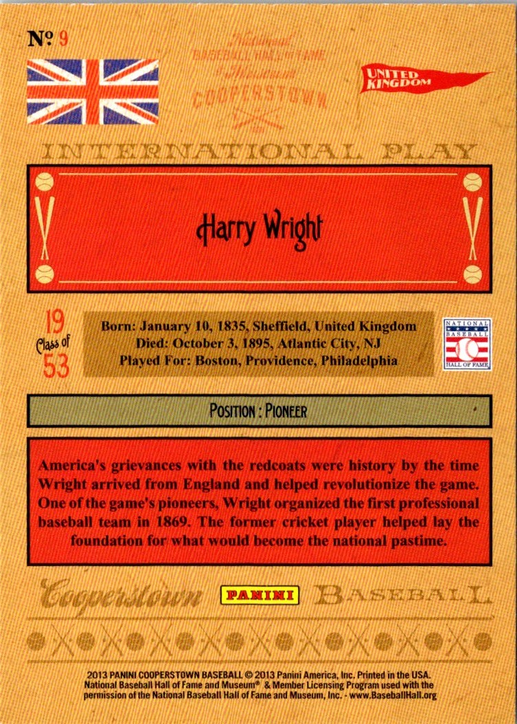 2013 Panini Cooperstown International Play Harry Wright