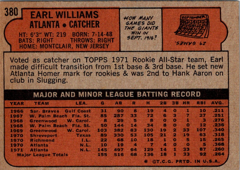 1972 Topps Earl Williams