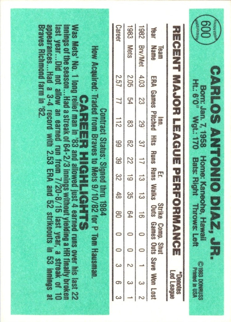 1984 Donruss Carlos Diaz