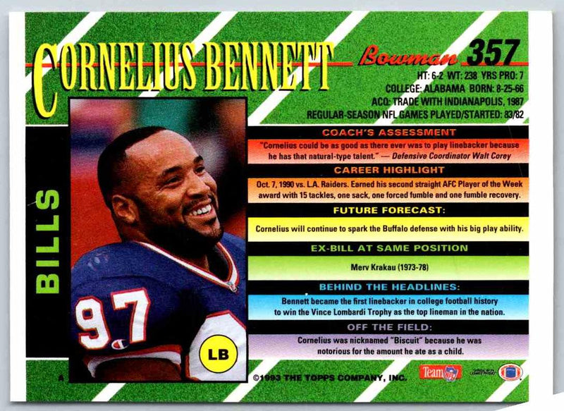 1993 Bowman Football Cornelius Bennett