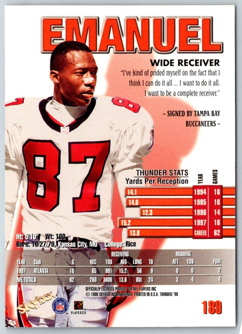 1998 SkyBox Thunder Bert Emanuel