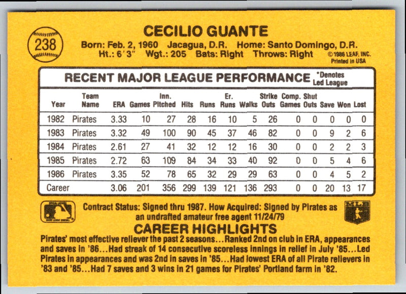 1986 Donruss Cecilio Guante