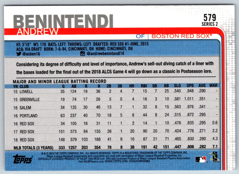 2019 Topps Andrew Benintendi