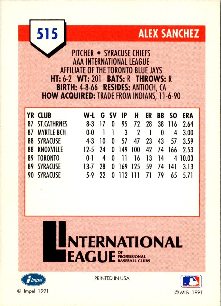 1991 Line Drive AAA Alex Sanchez