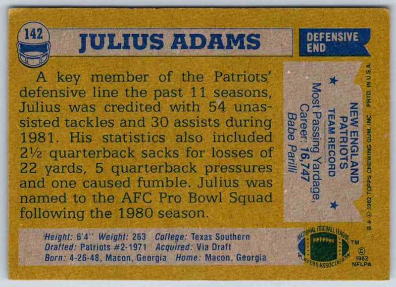 1982 Topps Julius Adams