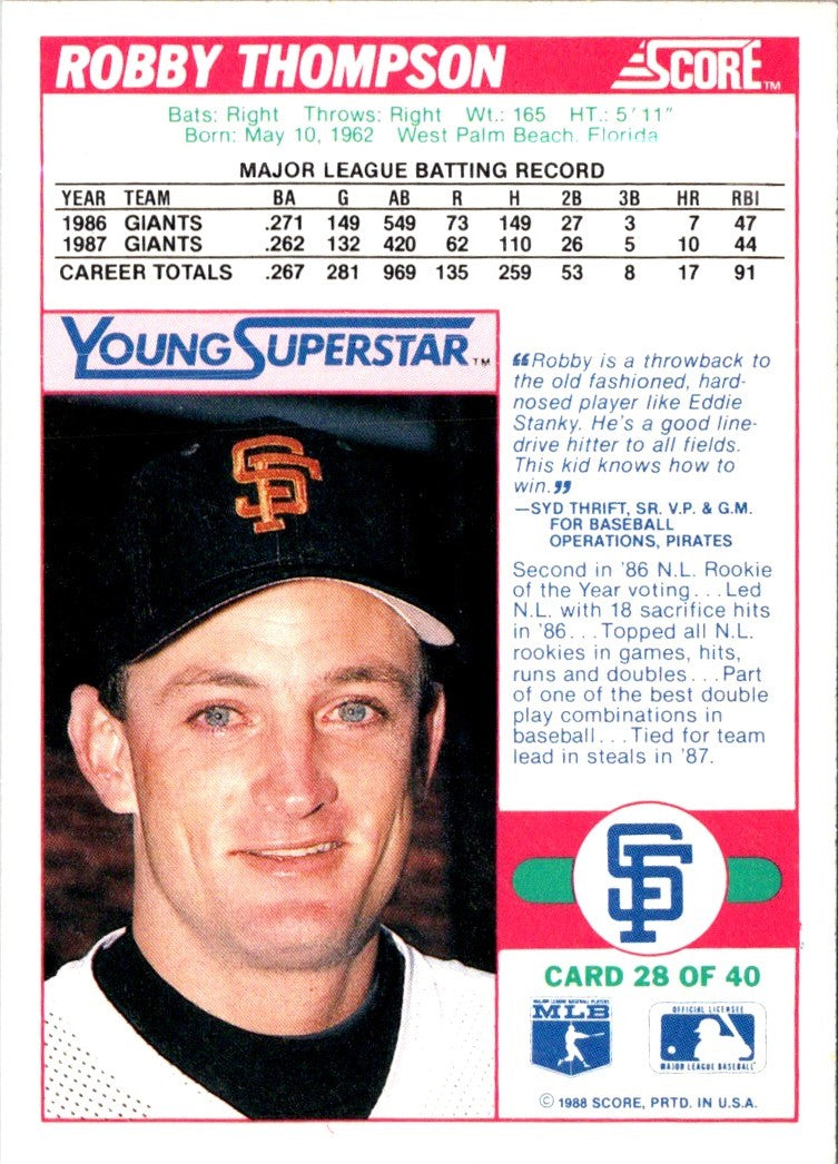 1988 Score Young Superstars I Robby Thompson