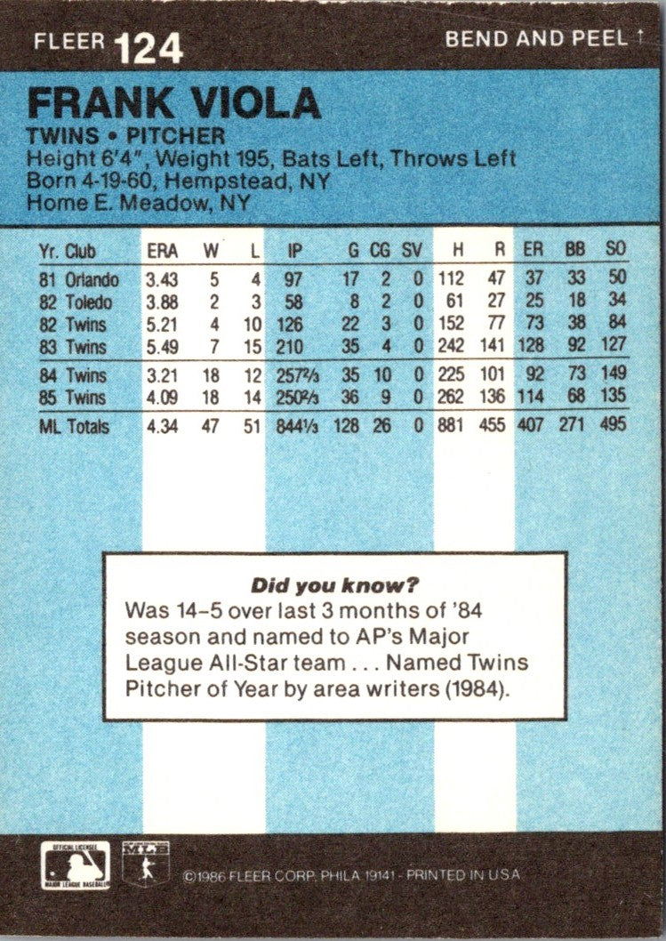 1986 Fleer Star Stickers Frank Viola