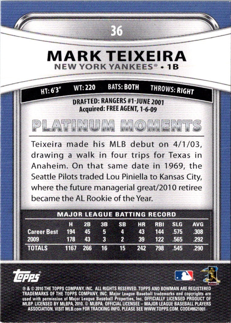 2010 Bowman Platinum Mark Teixeira