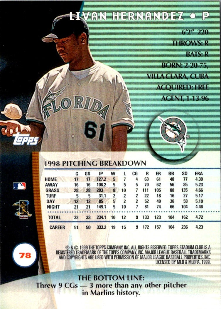 1999 Stadium Club Livan Hernandez