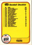 1981 Fleer Checklist: Tigers/Padres