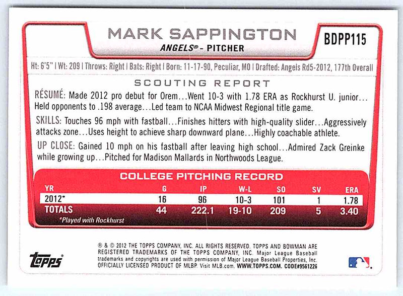 2012 Bowman Mark Sappington