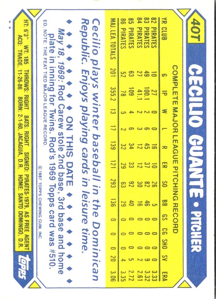 1987 Topps Traded Cecilio Guante