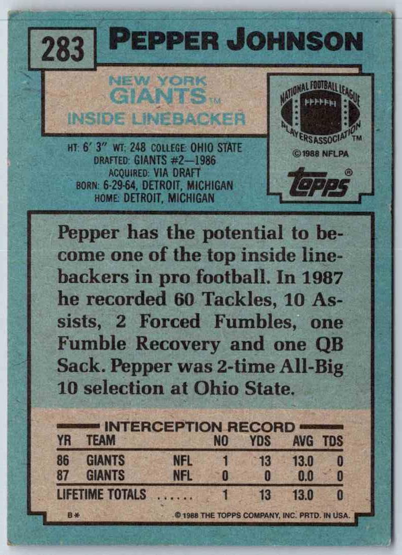 1988 Topps Pepper Johnson