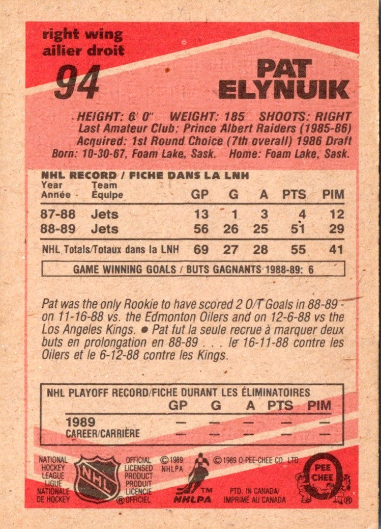 1989 O-Pee-Chee Pat Elynuik