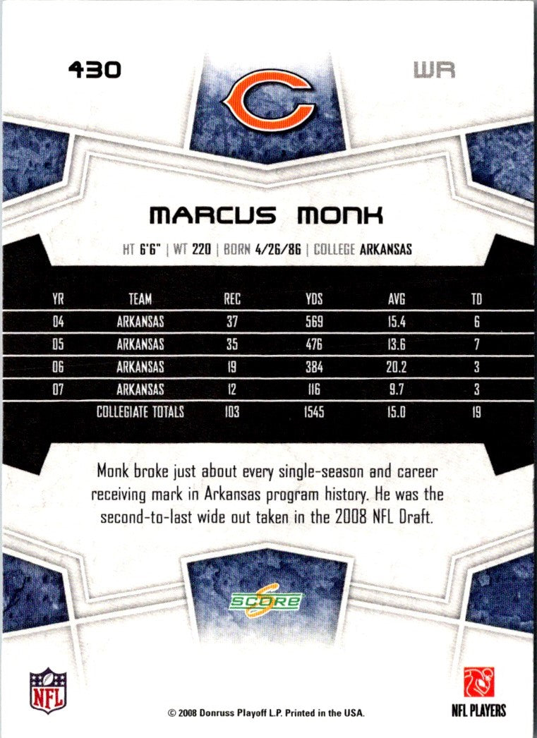 2008 Score Super Bowl XLIII Marcus Monk