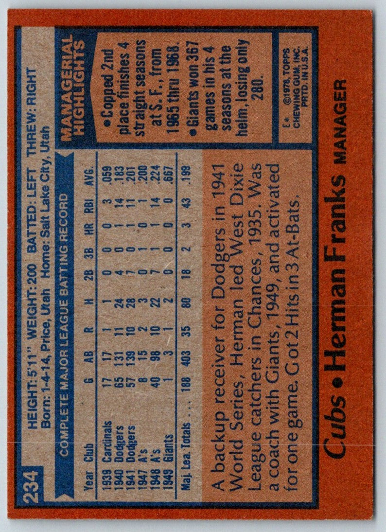 1978 Topps Herman Franks