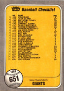 1981 Fleer Checklist: Blue Jays/Giants