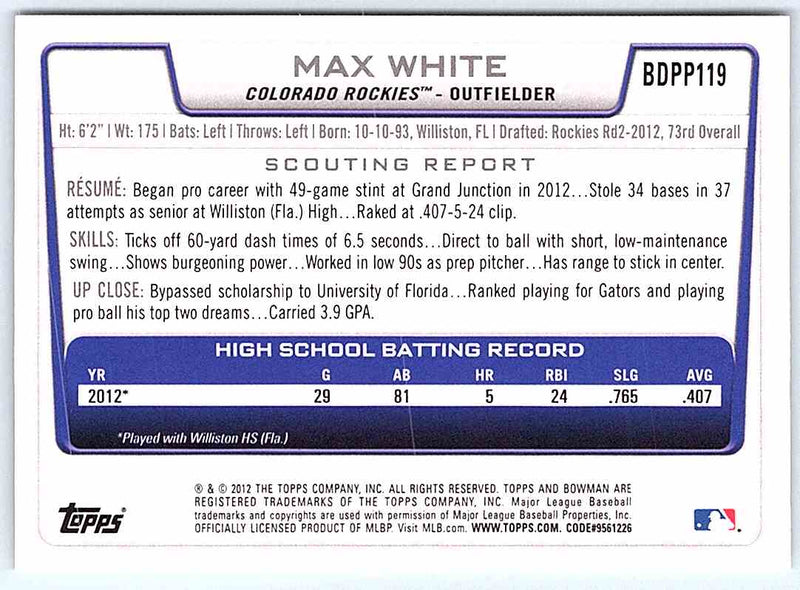 2012 Bowman Max White