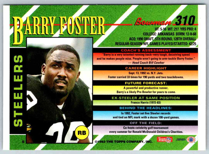 1993 Bowman Football Barry Foster