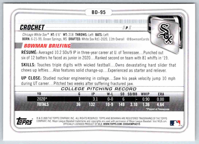 2020 Bowman Draft Garrett Crochet