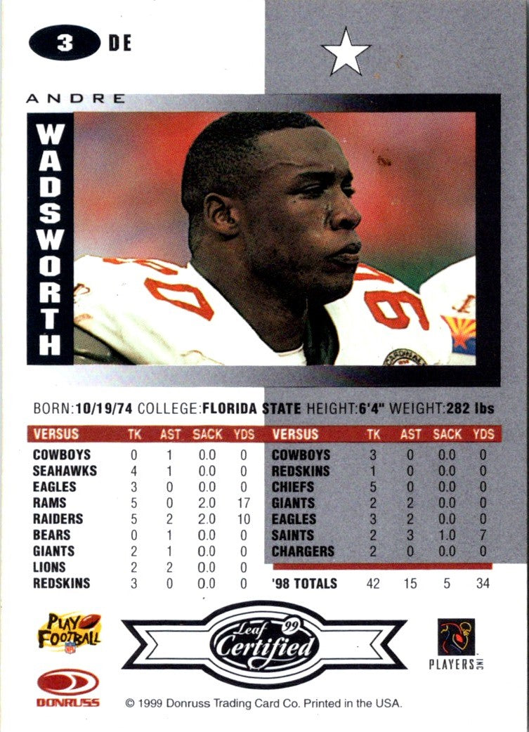 1999 Leaf Certified Andre Wadsworth