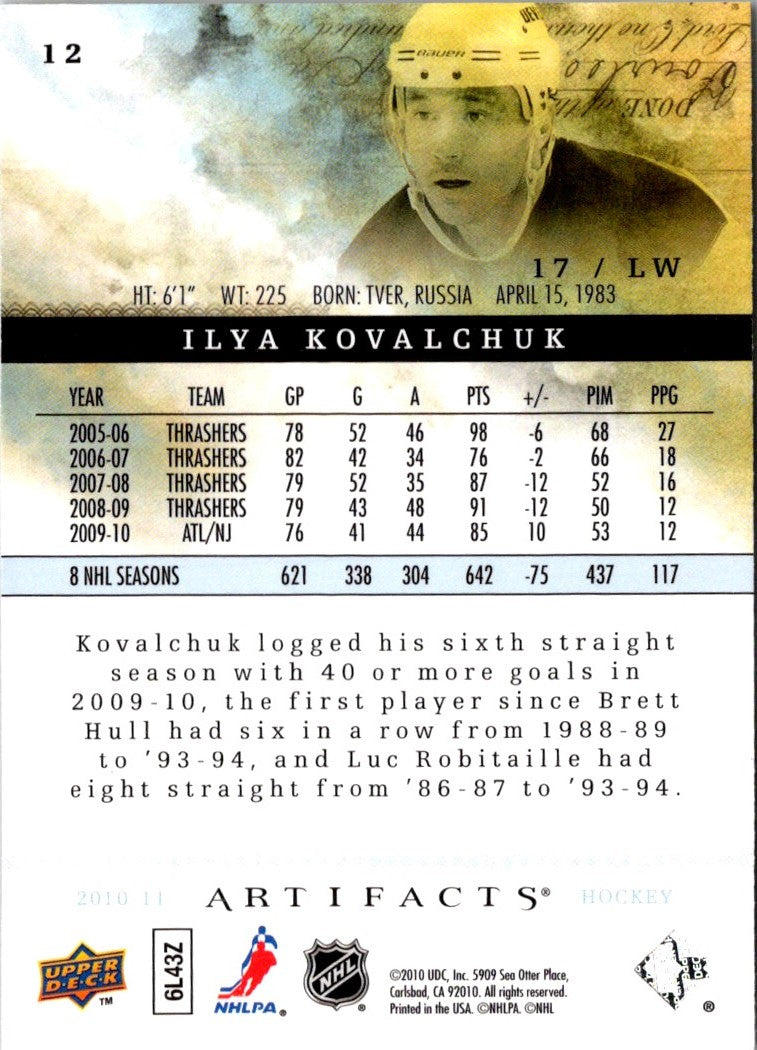 2010 Upper Deck Artifacts Ilya Kovalchuk