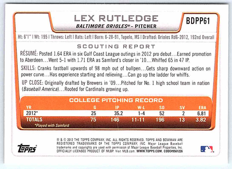 2012 Bowman Lex Rutledge