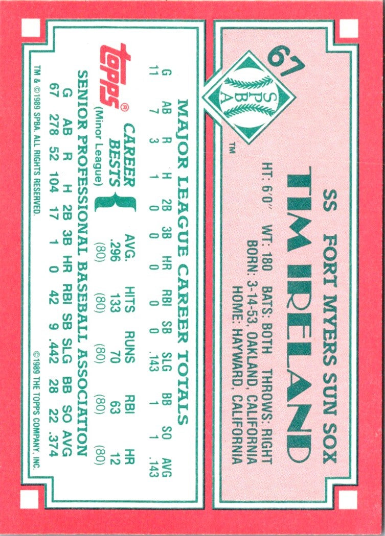 1989 Topps Senior League Tim Ireland