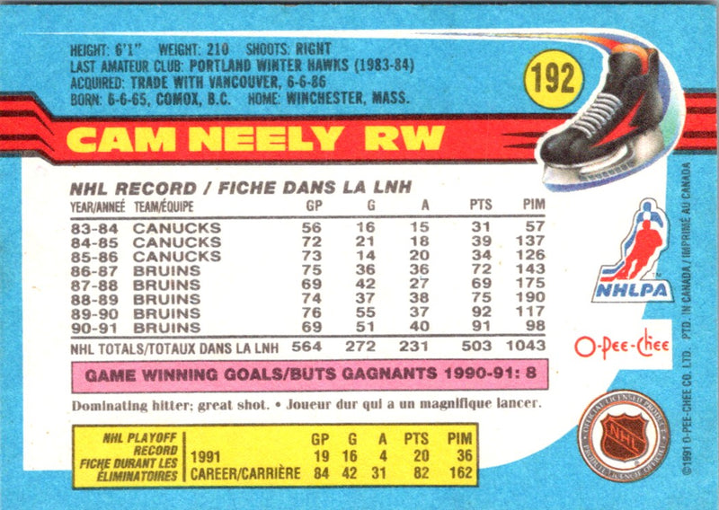 1991 O-Pee-Chee Cam Neely