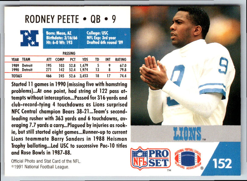 1991 Pro Set Rodney Peete