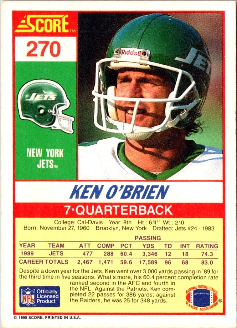 1990 Score Ken O'Brien
