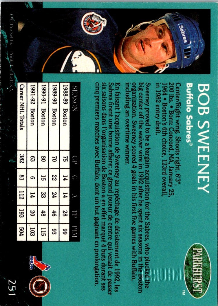 1992 Parkhurst Emerald Ice Bob Sweeney