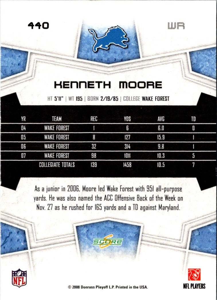 2008 Score Super Bowl XLIII Kenneth Moore