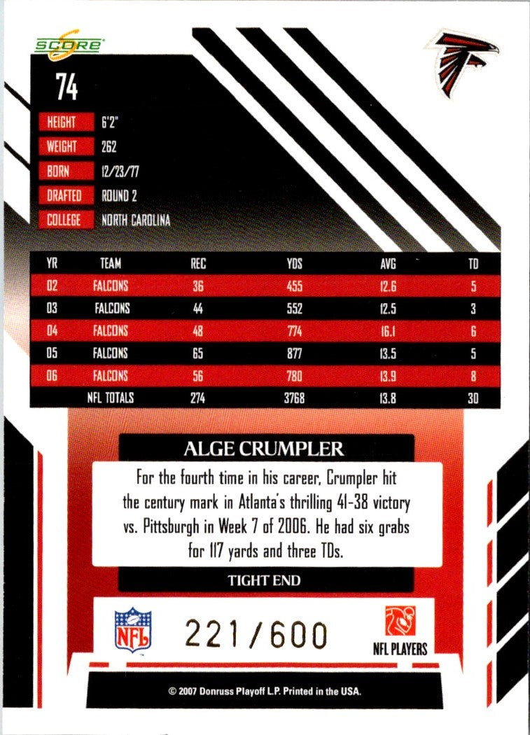 2007 Score Gold Zone Alge Crumpler
