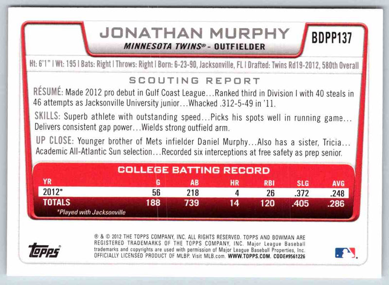 2012 Bowman Jonathan Murphy