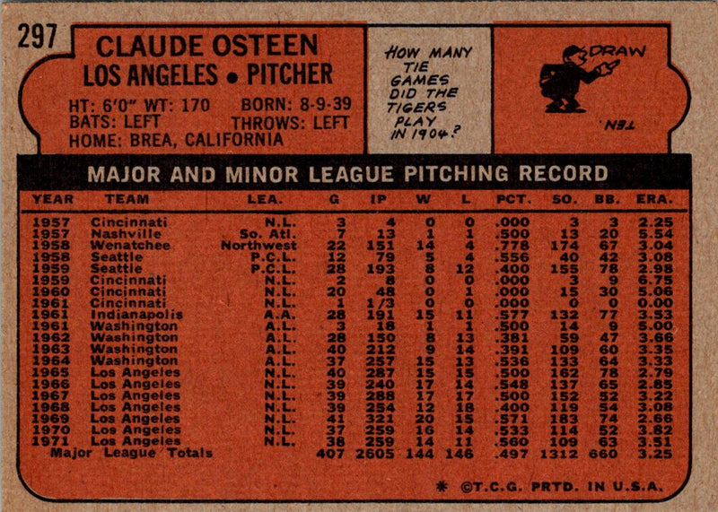 1972 Topps Claude Osteen