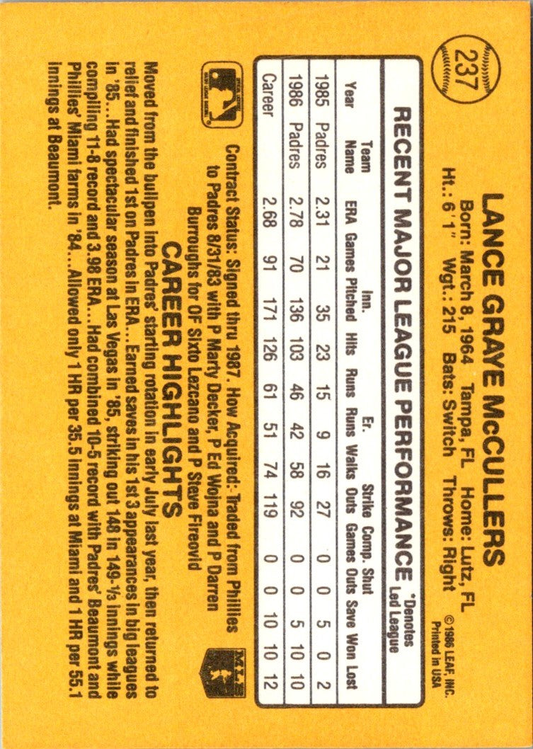 1987 Donruss Lance McCullers