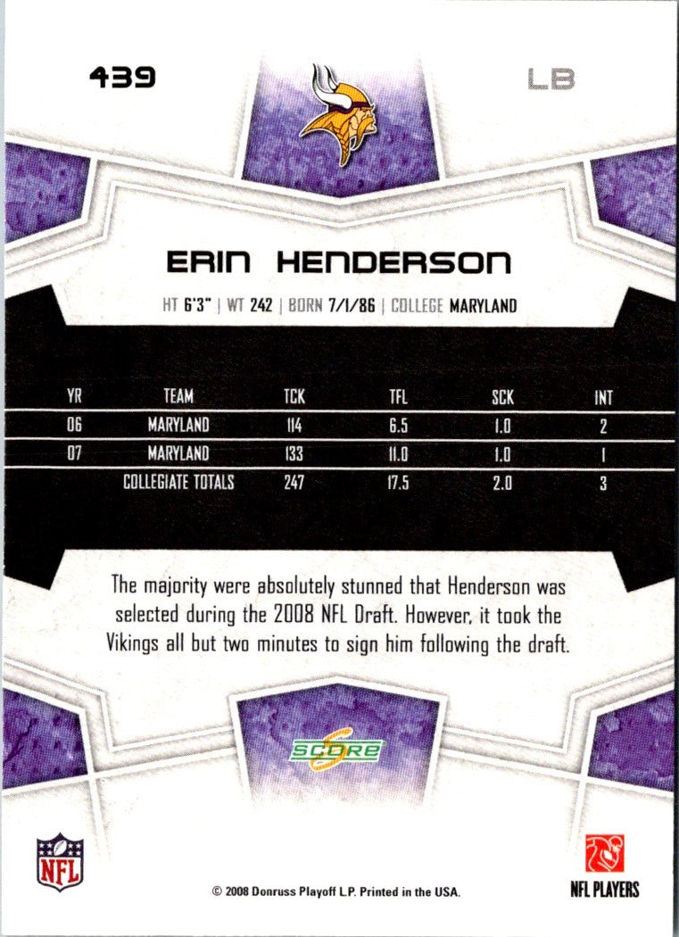 2008 Score Super Bowl XLIII Erin Henderson