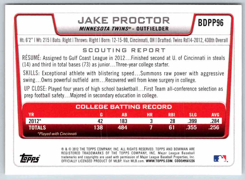 2012 Bowman Jake Proctor