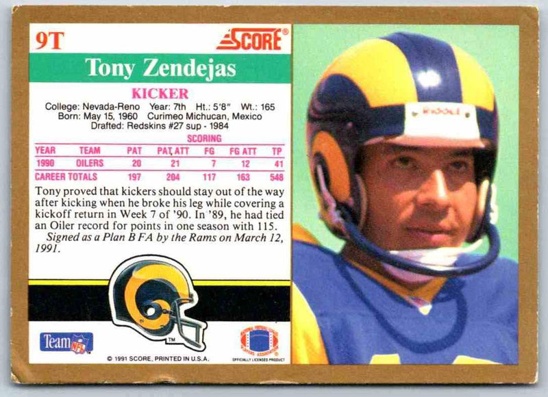 1991 Score Tony Zendejas