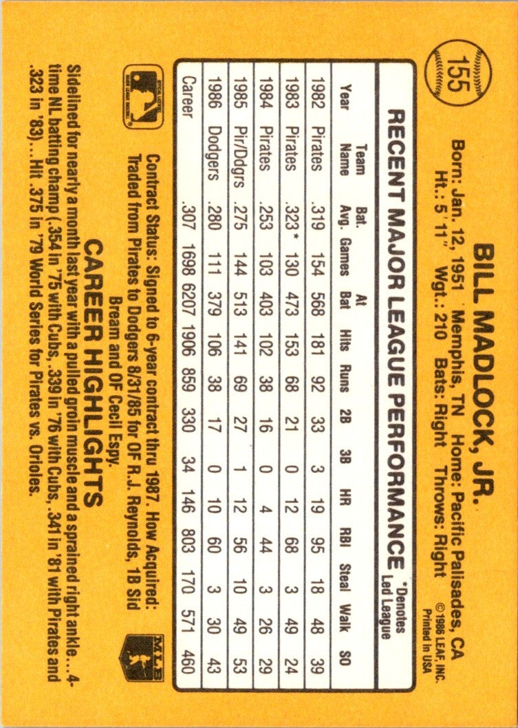 1987 Donruss Bill Madlock