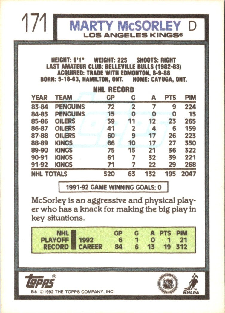 1992 Topps Marty McSorley